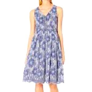 Eliza J Fit & Flare V-Neck Lace Dress 2 Blue Sleeveless Wedding Formal Party